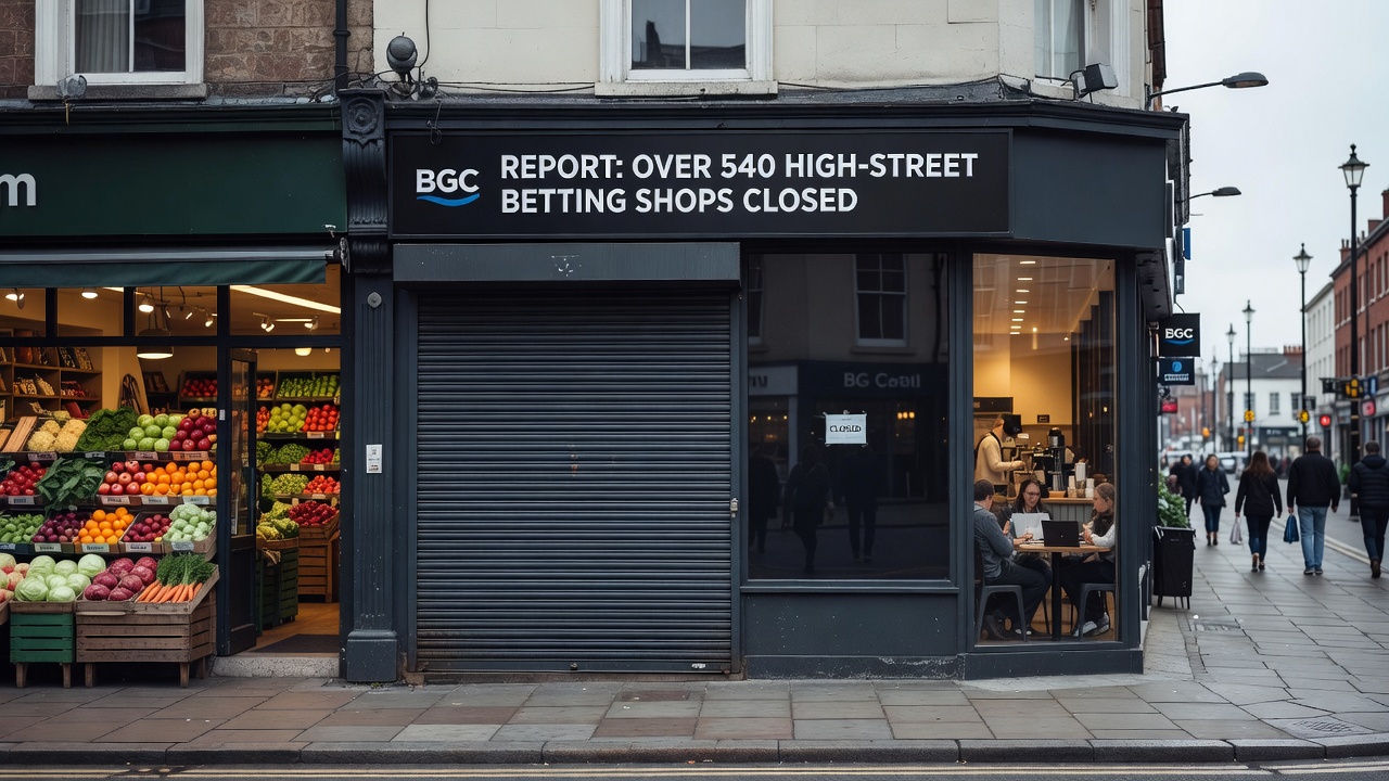 Graph illustrating decline in UK high street betting shops and employment figures