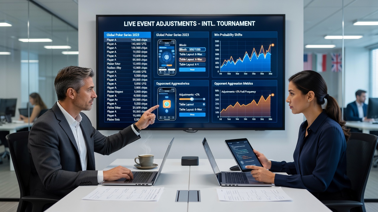 Players engaging with mobile poker apps during a live international tournament setting